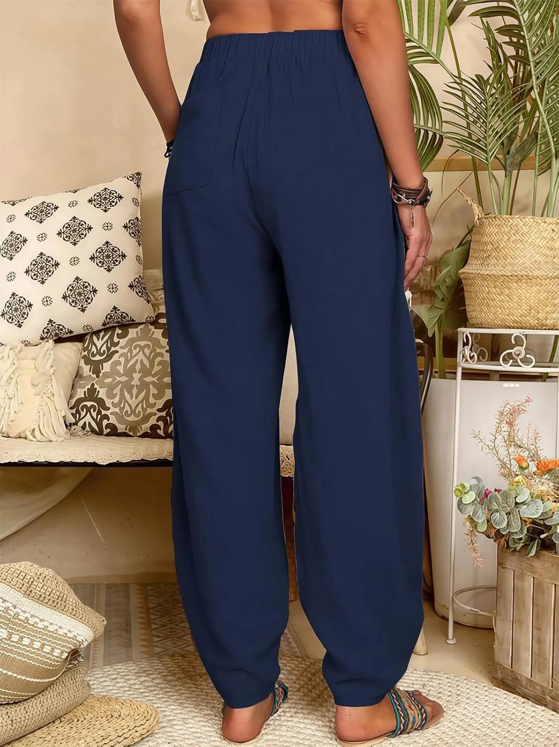 2025 Women Loose Solid Color Casual Wide Leg Pants Cotton Linen Trousers, Loose Cotton Linen Casual Harem Pants