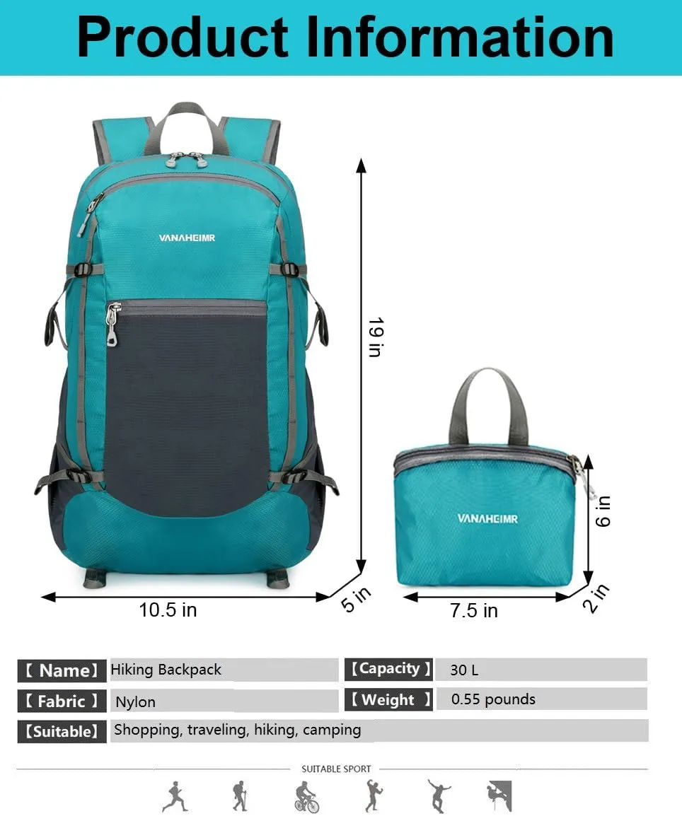30L Lightweight Hiking Backpack, Packable Small Backpack Foldable Travel Hiking Camping Daypack for Women Men