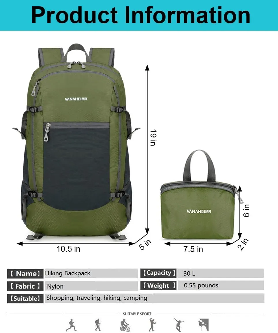 30L Lightweight Hiking Backpack, Packable Small Backpack Foldable Travel Hiking Camping Daypack for Women Men
