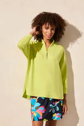 3/4 Sleeve Top w/Zipper-Apple