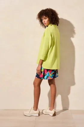 3/4 Sleeve Top w/Zipper-Apple