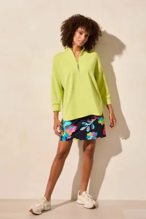 3/4 Sleeve Top w/Zipper-Apple