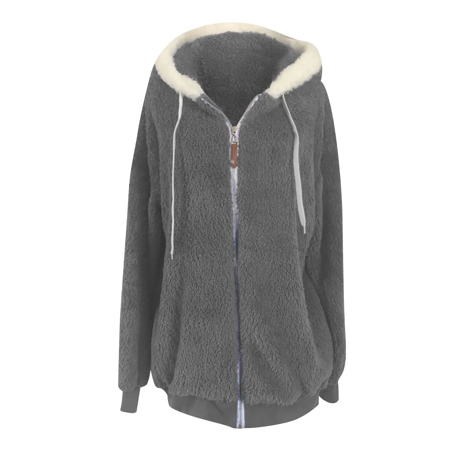50% Off Clear!Fashion Oversize Winter Coats for Women, Women Plus Size Winter Warm Loose Plush Zip Hooded Jacket Coat Deals Gift for Women