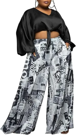 Acatmew Plus Size Harem Pants for Women African Print Casual Bohemian Loose Long Pants with Pocket
