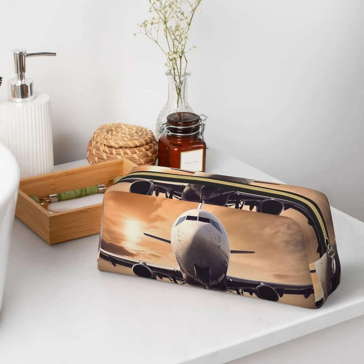 Airplane Makeup Bag for Women Men Travel Toiletry Bag Aesthetic Purse Pouch Large Pencil Case