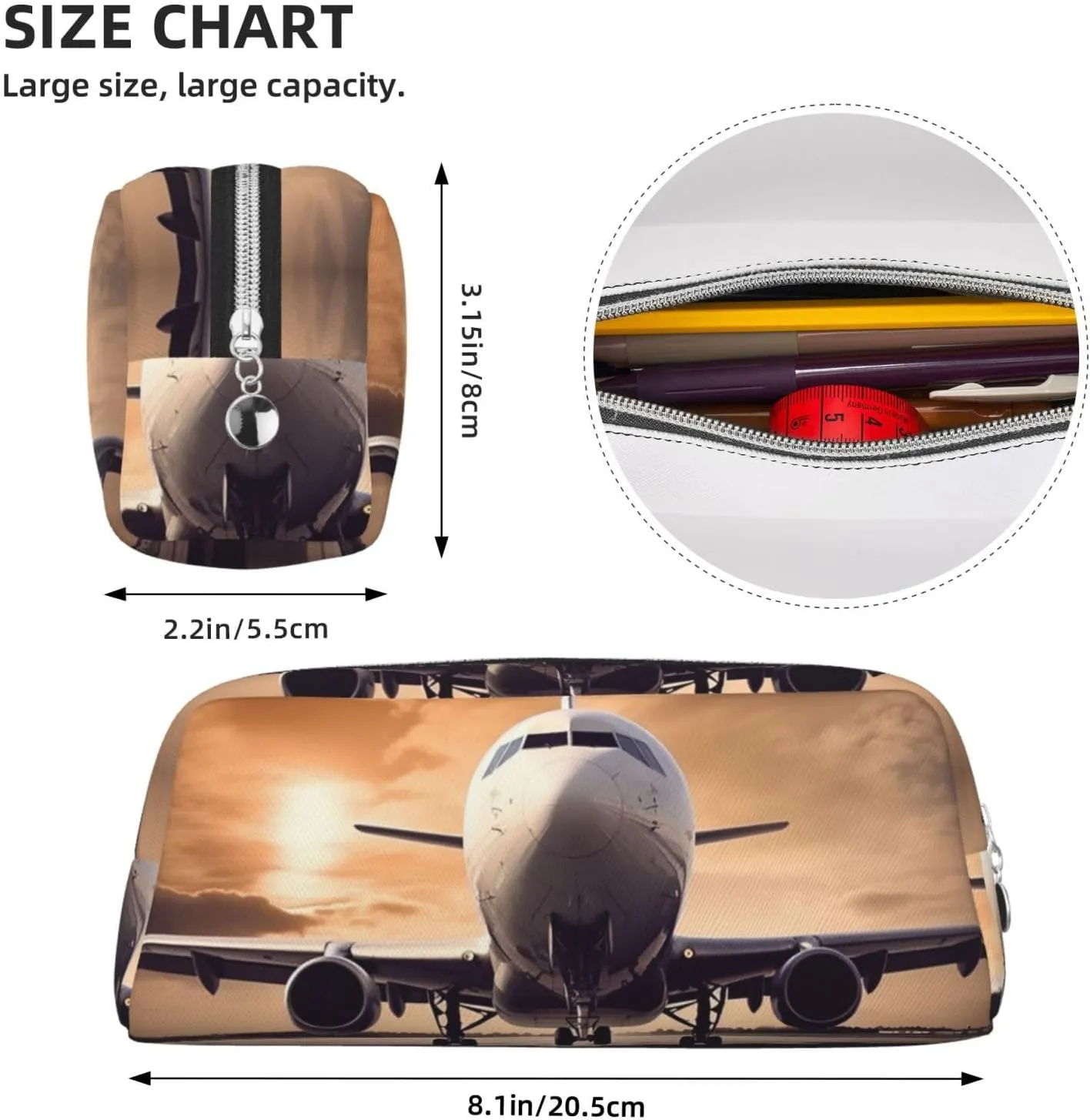 Airplane Makeup Bag for Women Men Travel Toiletry Bag Aesthetic Purse Pouch Large Pencil Case