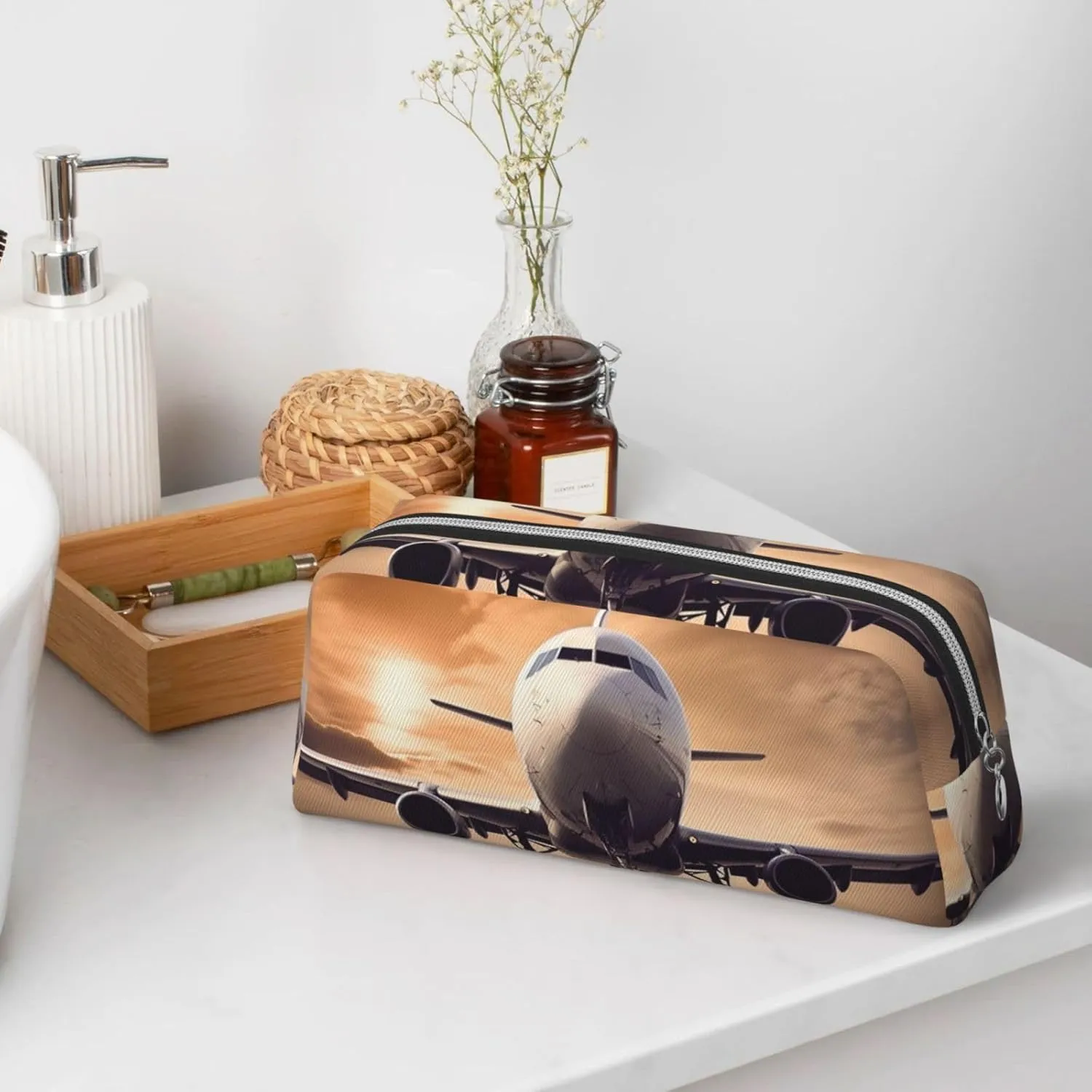 Airplane Makeup Bag for Women Men Travel Toiletry Bag Aesthetic Purse Pouch Large Pencil Case