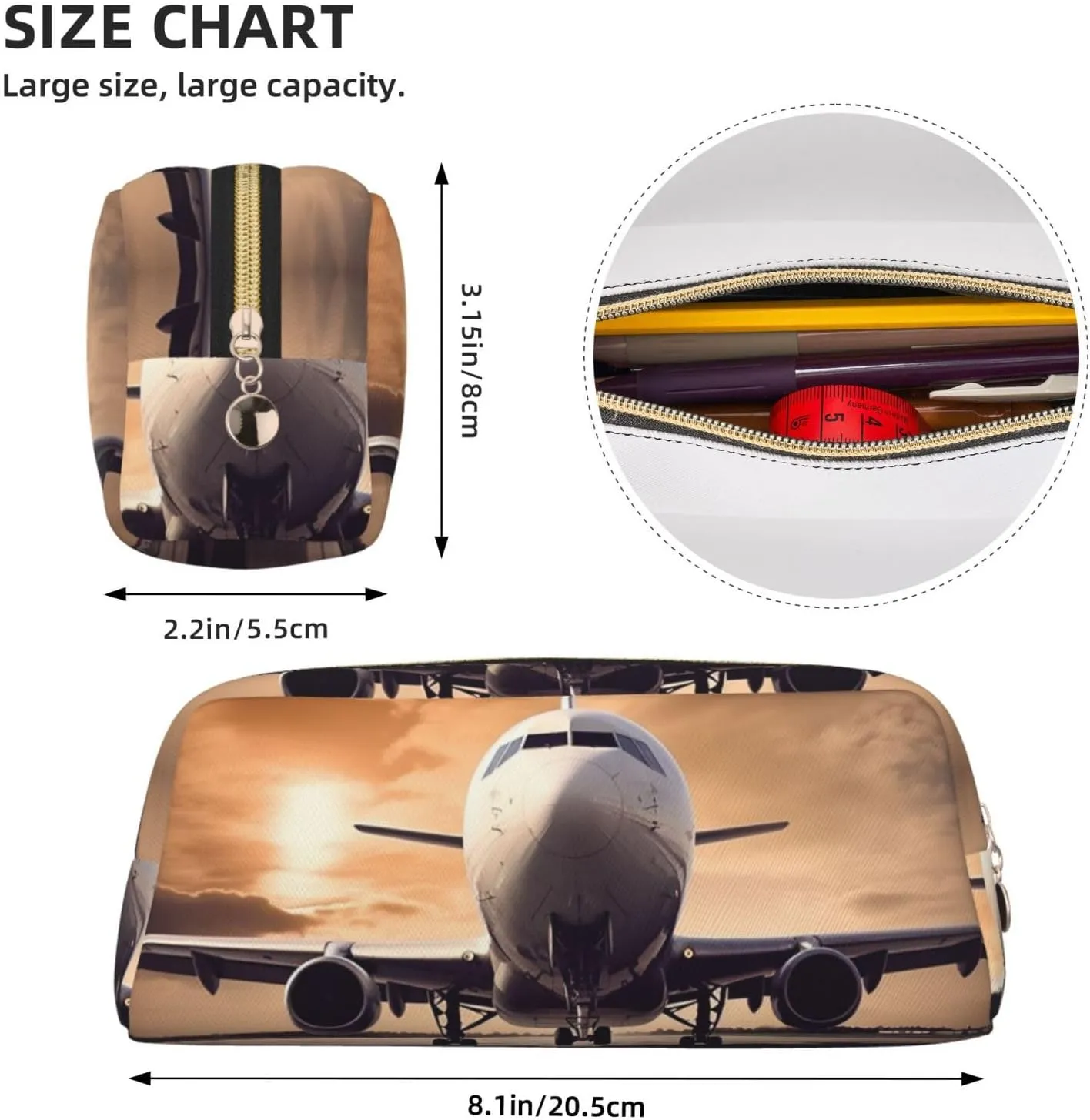 Airplane Makeup Bag for Women Men Travel Toiletry Bag Aesthetic Purse Pouch Large Pencil Case