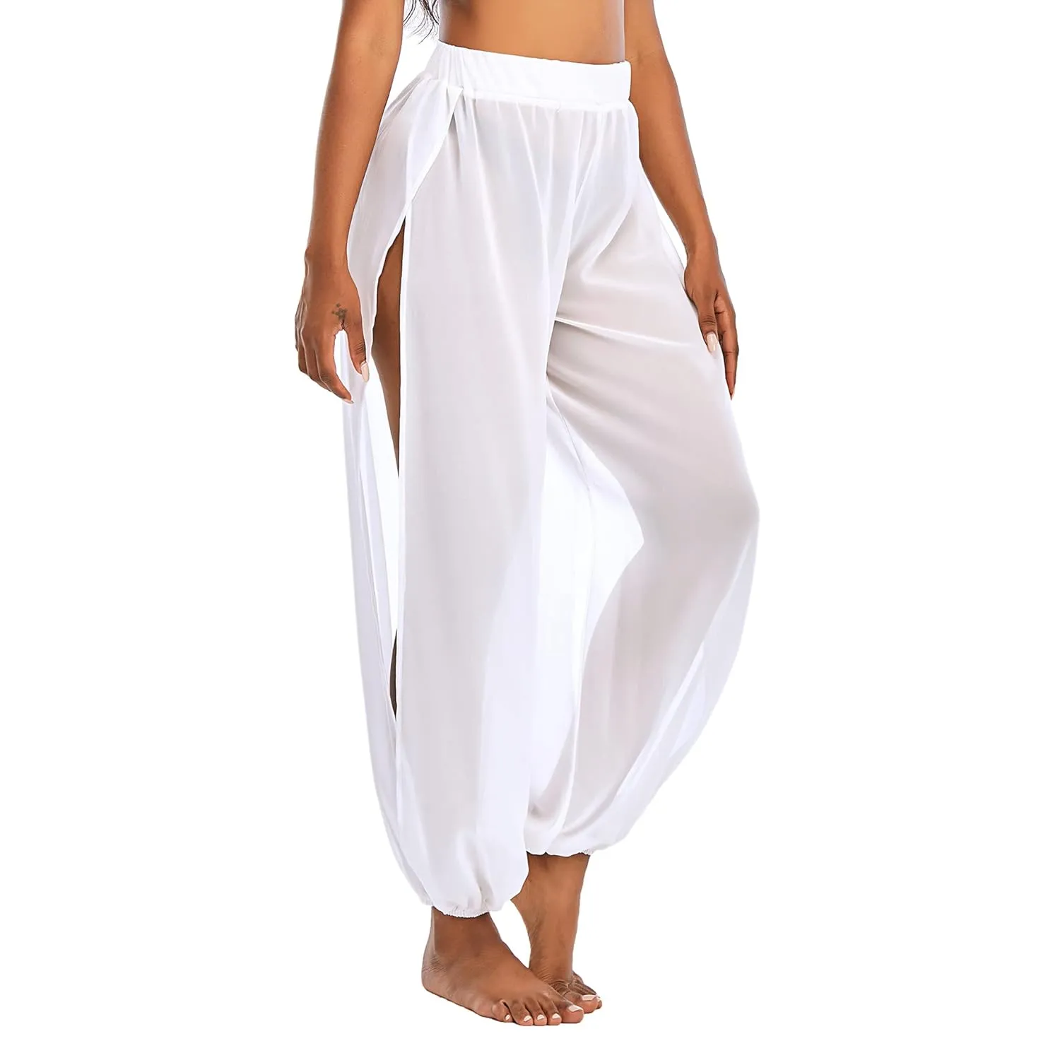 American Trends Sheer Beach Mesh Swimsuit Cover Up Harem Pants for Women High Slit See Through