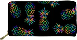Amzbeauty Women Fashion Pineapple Leather Wallet Clutch Bag Girls Long Purse Organizer with Zipper