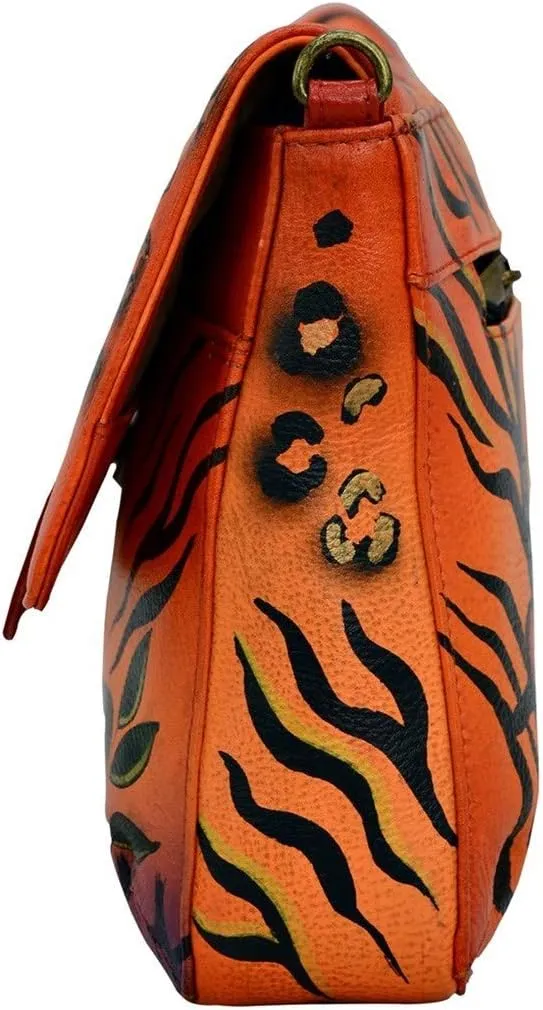 Anna by Anuschka Women's Genuine Leather Medium Flap-Over Messenger Style Shoulder Bag| Hand Painted Original Artwork