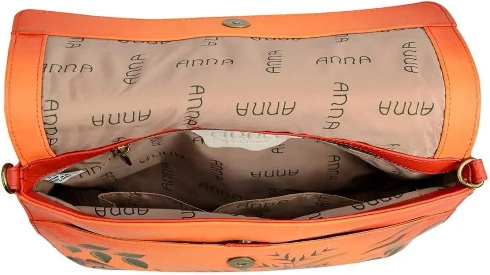 Anna by Anuschka Women's Genuine Leather Medium Flap-Over Messenger Style Shoulder Bag| Hand Painted Original Artwork