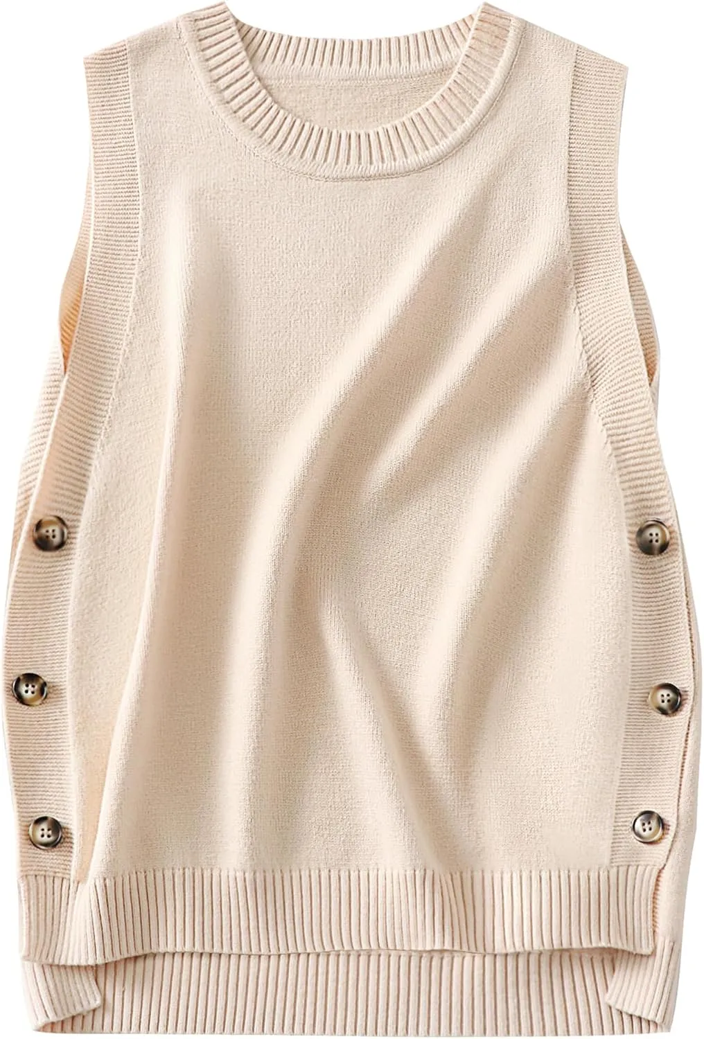 ANRABESS Womens Sweater Vest Summer Sleeveless Crewneck Ribbed Knit Side Button Pullover Tank Tops 2025 Outfits