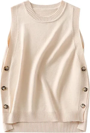 ANRABESS Womens Sweater Vest Summer Sleeveless Crewneck Ribbed Knit Side Button Pullover Tank Tops 2025 Outfits