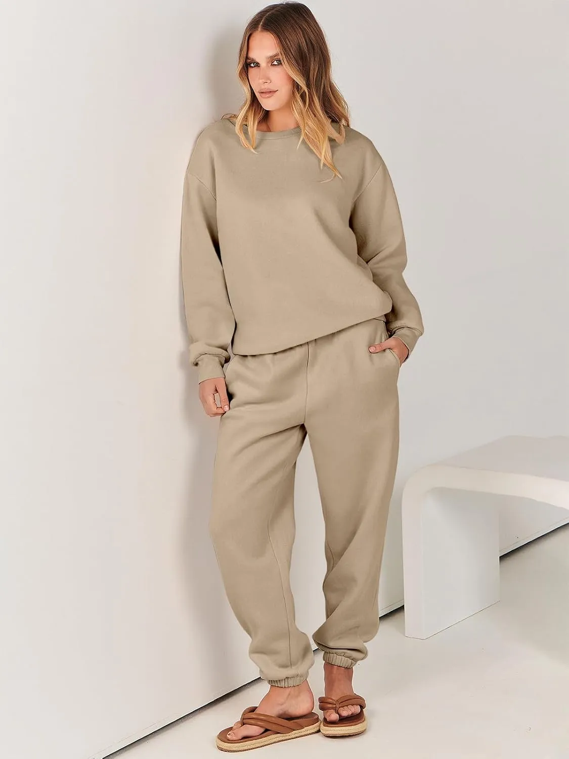 ANRABESS Women's Two Piece Outfits Lounge Set Long Sleeve Crewneck Sweatshirt Jogger Pants Tracksuit Sweatsuit 2024 Fall Sets