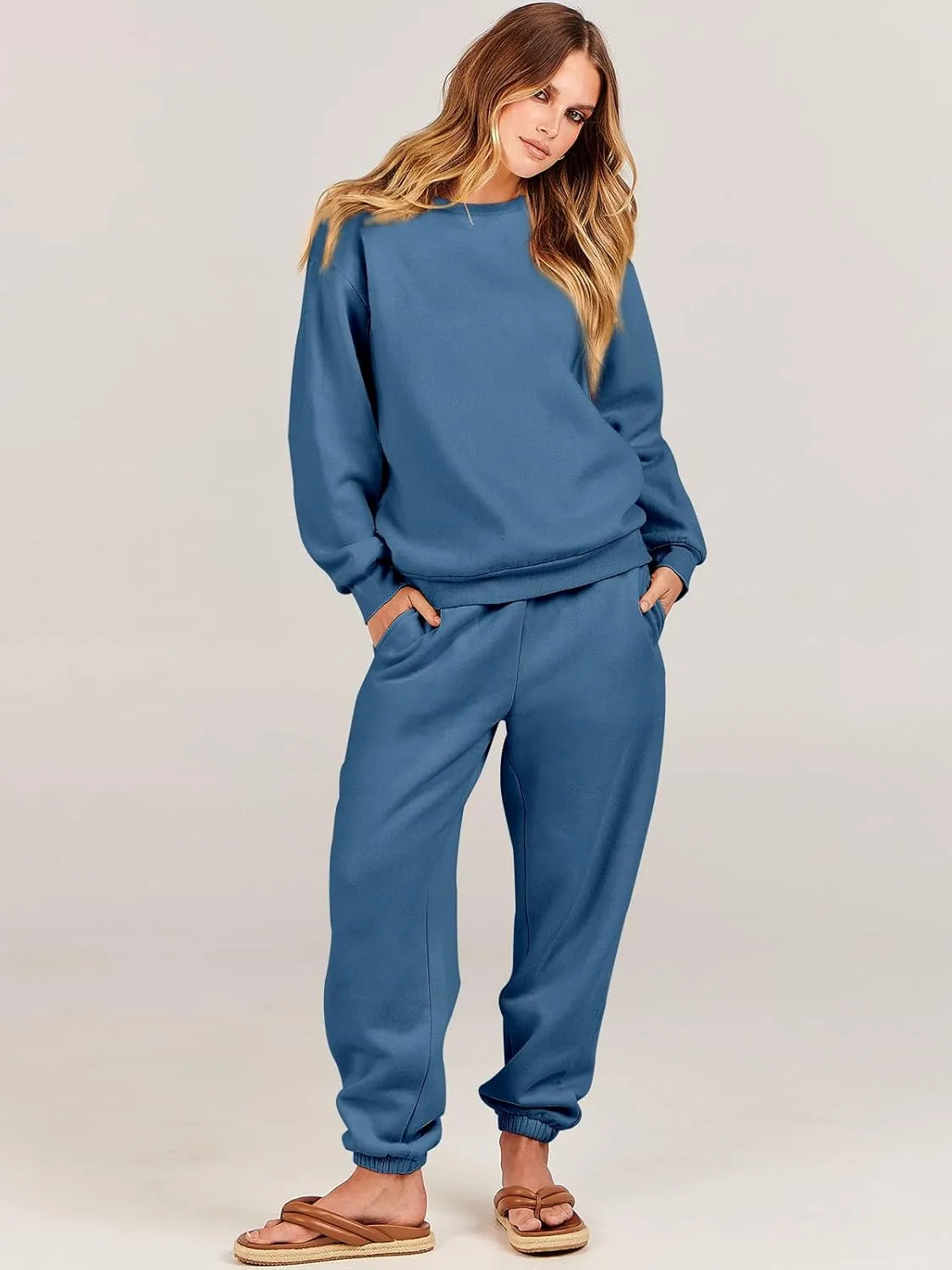 ANRABESS Women's Two Piece Outfits Lounge Set Long Sleeve Crewneck Sweatshirt Jogger Pants Tracksuit Sweatsuit 2024 Fall Sets