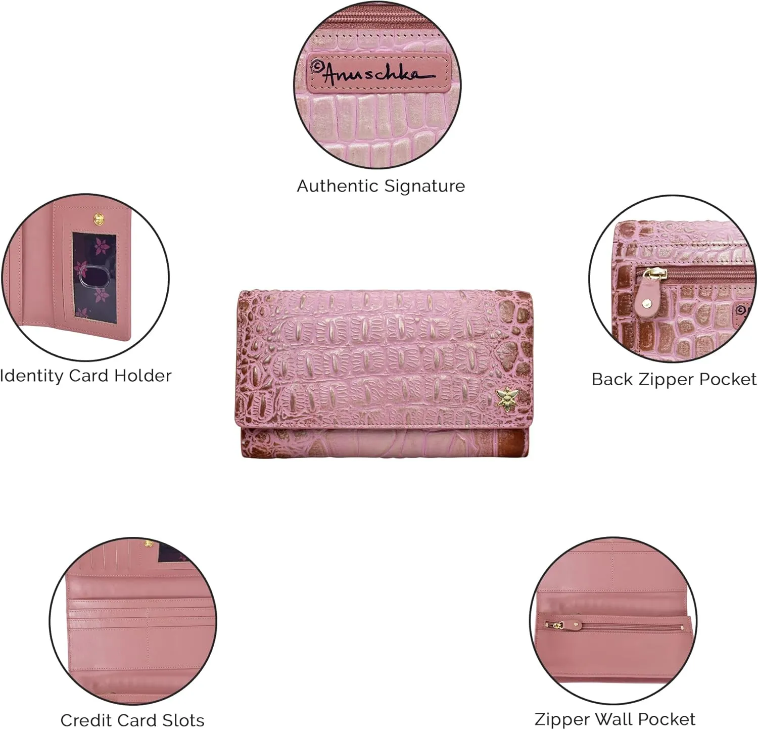 Anuschka Womens Original Hand-Painted Genuine Leather RFID Blocking Three Fold Wallet