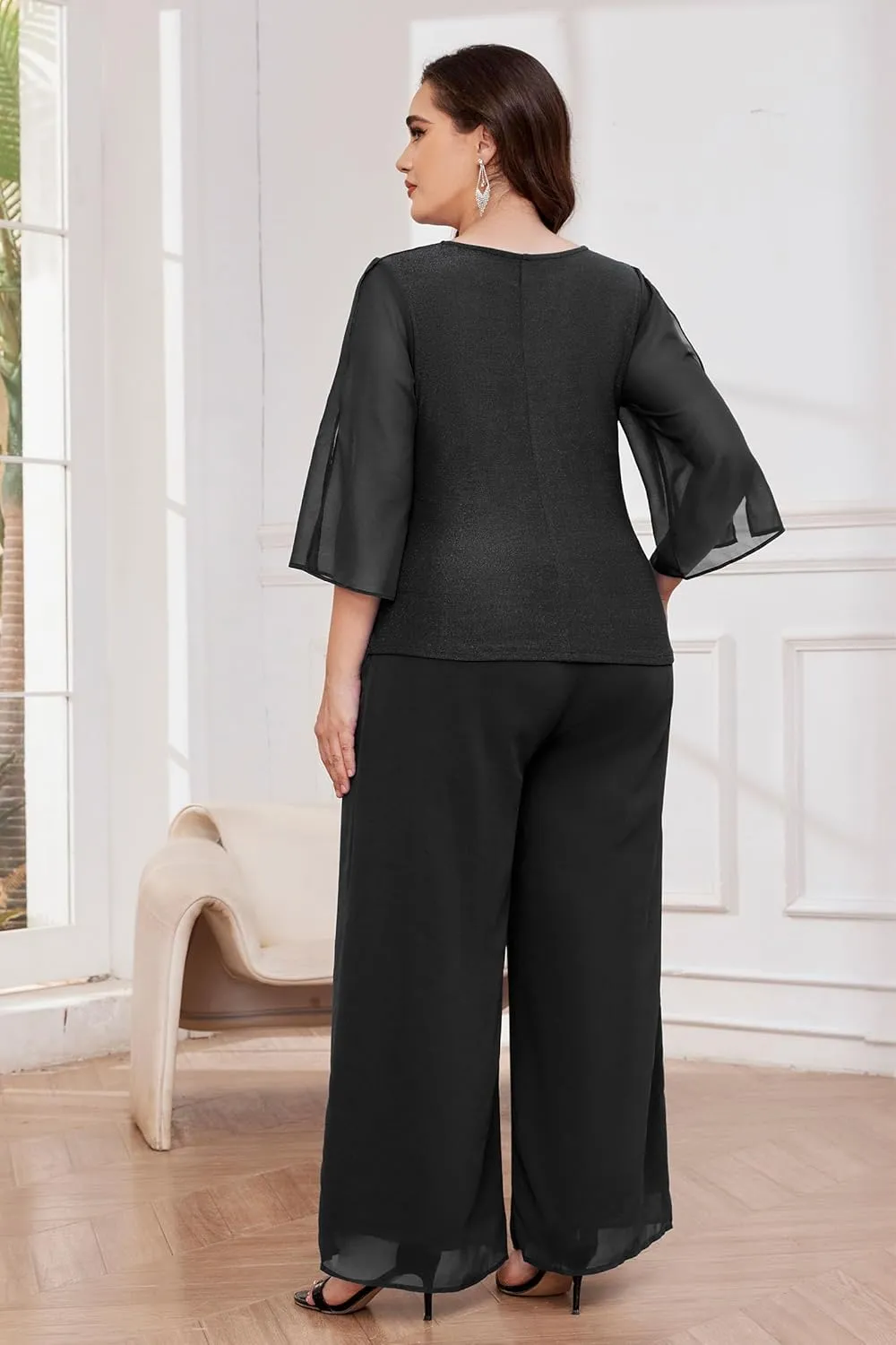 AOVDE Plus Size Pant Suits Mother of Bride Dressy Pant Suits 2 Piece Outfits with Pockets for Women Wedding Guest