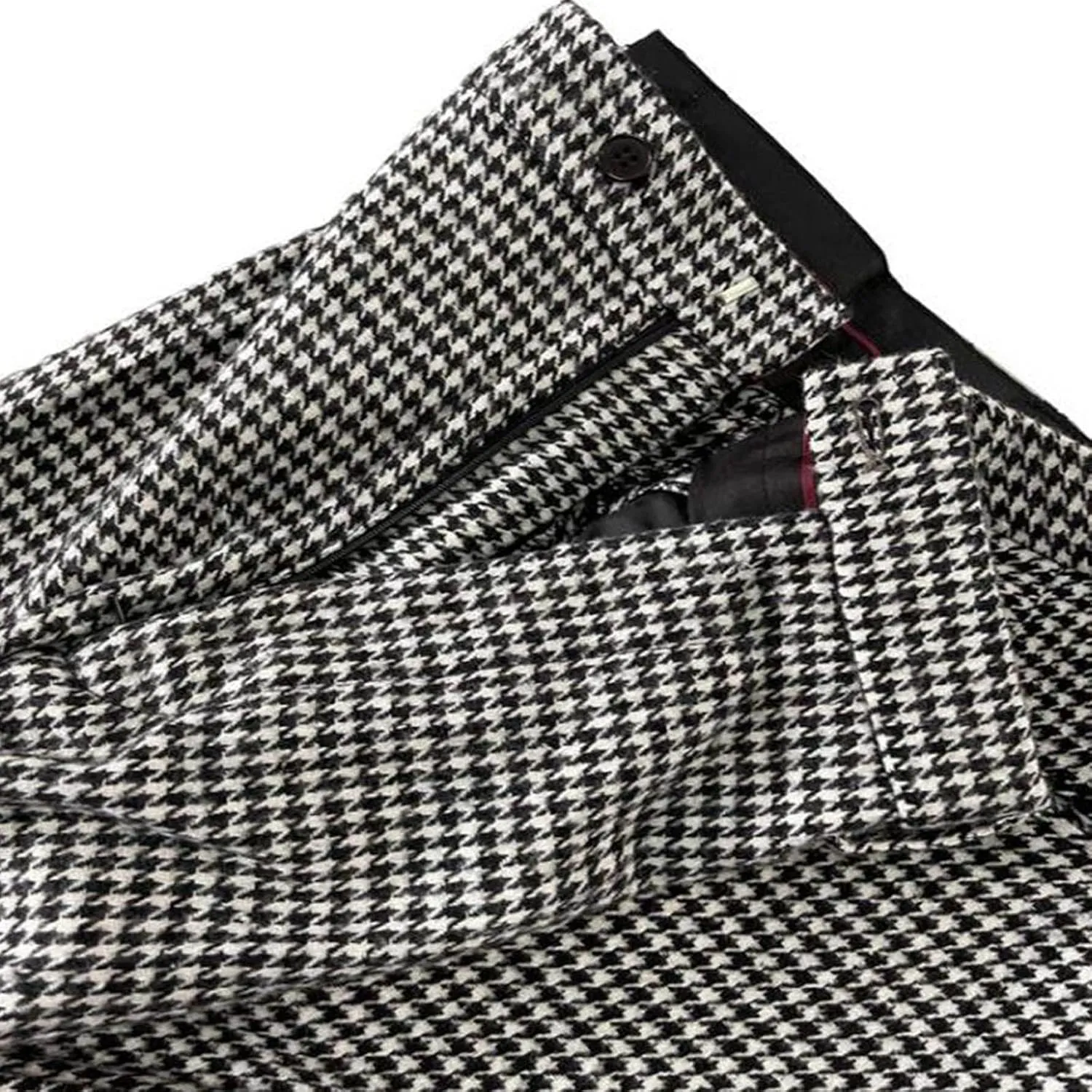 Apornipa Men's Black White Plaid Suit Pants Slim Fit Fashion Business Office Trousers