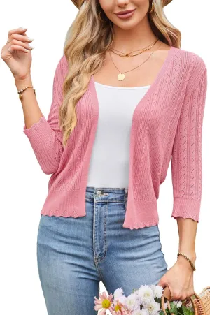 Arach&Cloz Women's 2024 Lightweight Summer Cardigan 3/4 Sleeve Crochet Patterns Knit Shrug Sweater Tops