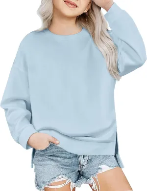 Arshiner Girls Crewneck Sweatshirt Long Sleeve Pullover Tops Drop Shoulder Sweatshirts Side Split for 5-14 Years