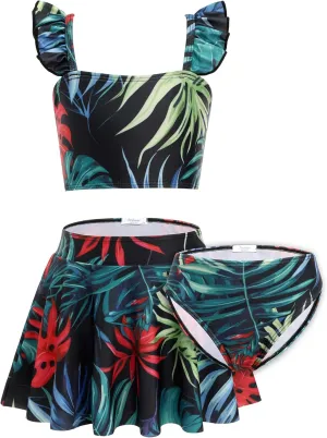 Arshiner Girls Swimsuit 3 Piece Bathing Suits Cute Bikini Tankini Sets Teen Ruffle Swimwear with Cover Up Skirt