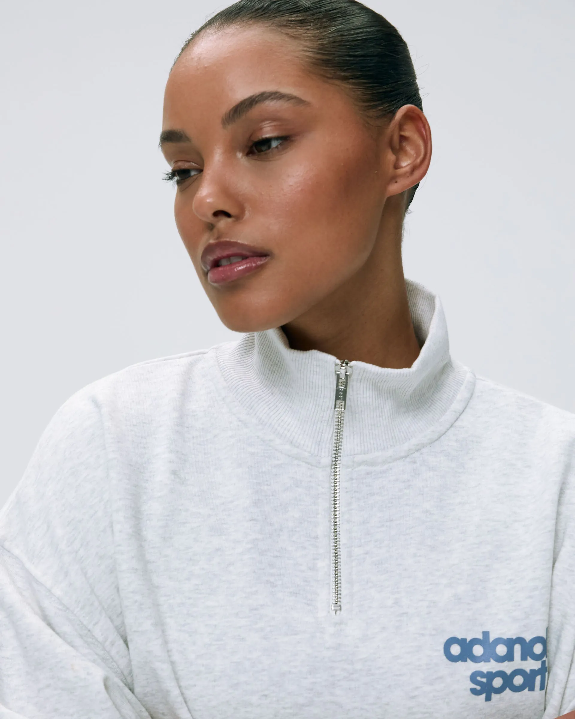 AS Bold Relaxed Funnel Neck Zip Sweatshirt - Light Grey Melange/Vintage Blue