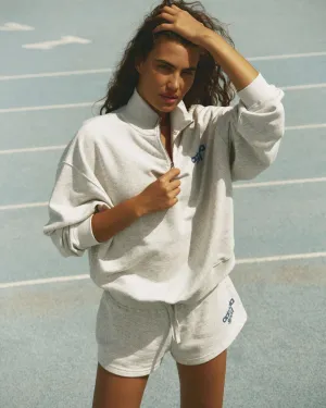 AS Bold Relaxed Funnel Neck Zip Sweatshirt - Light Grey Melange/Vintage Blue