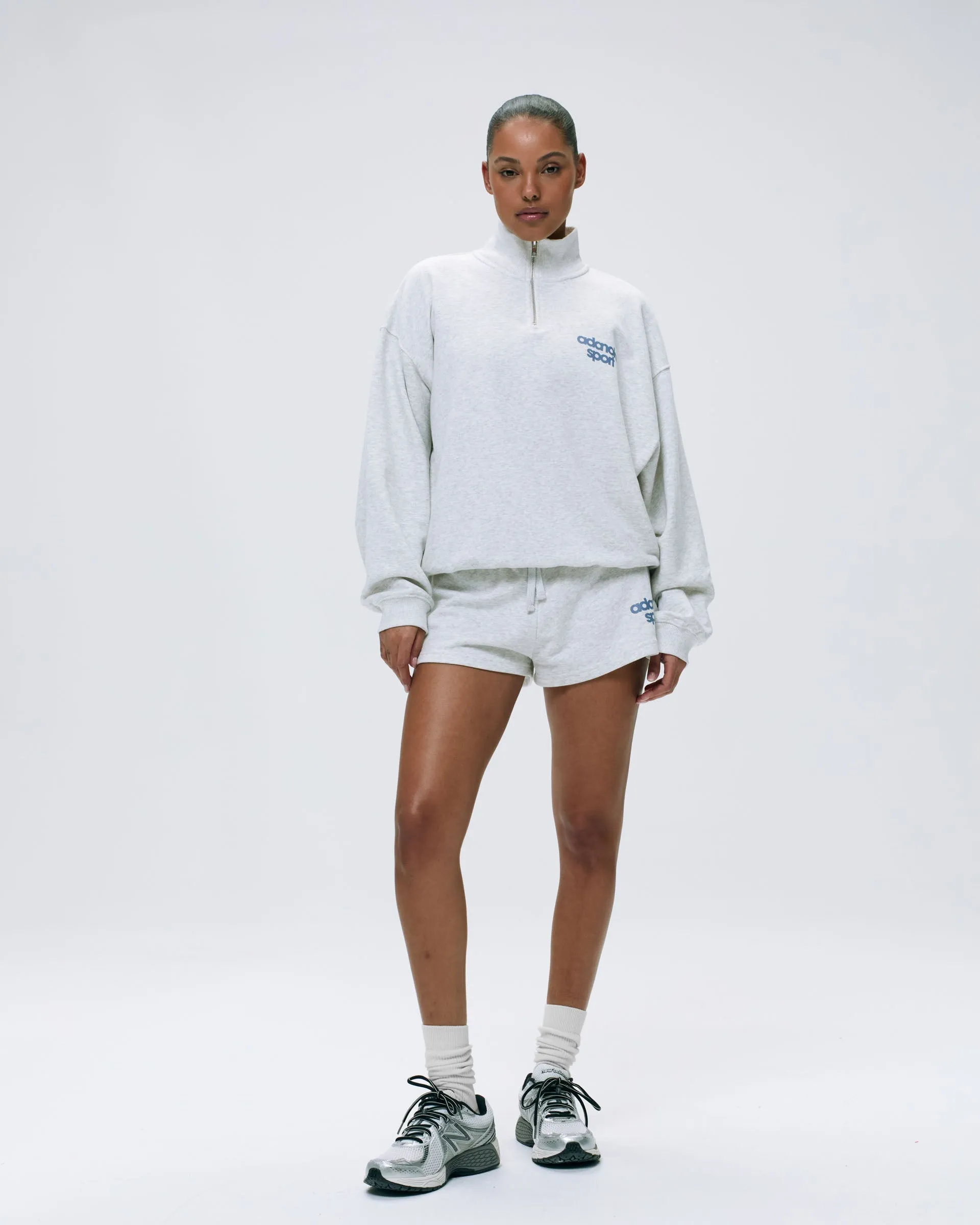 AS Bold Relaxed Funnel Neck Zip Sweatshirt - Light Grey Melange/Vintage Blue