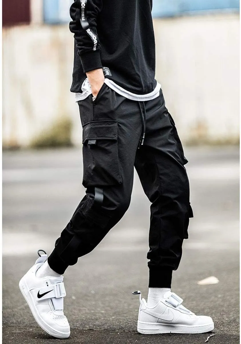 Astellarie Mens Punk Cargo Pants Hip-hop Jogger Patchwork Popular Baggy Teachwear Pants