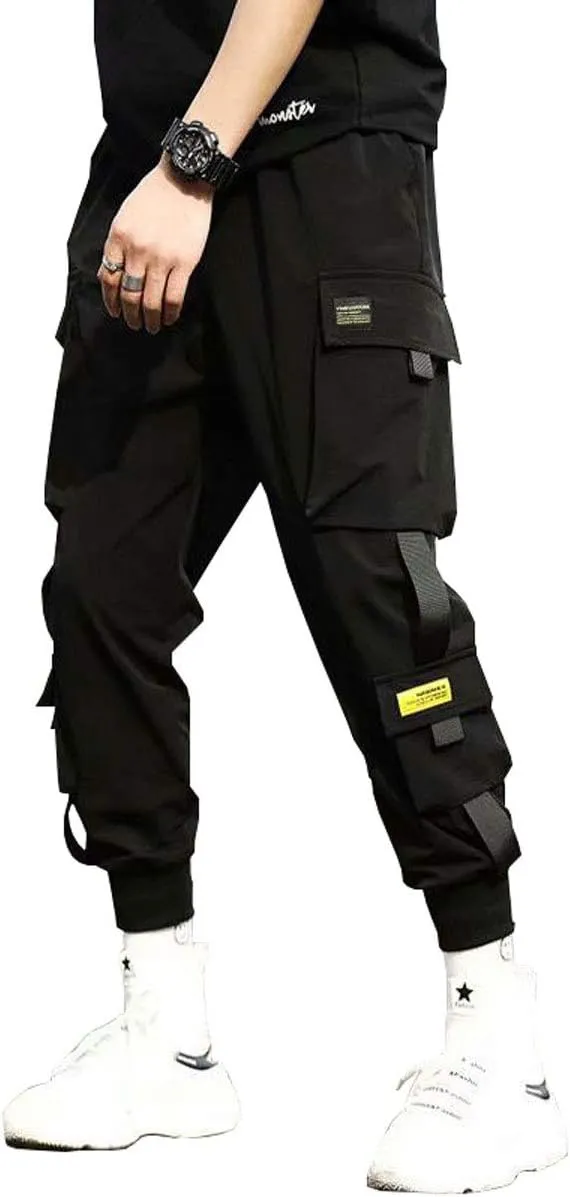 Astellarie Mens Punk Cargo Pants Hip-hop Jogger Patchwork Popular Baggy Teachwear Pants