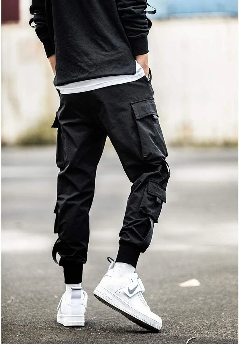 Astellarie Mens Punk Cargo Pants Hip-hop Jogger Patchwork Popular Baggy Teachwear Pants