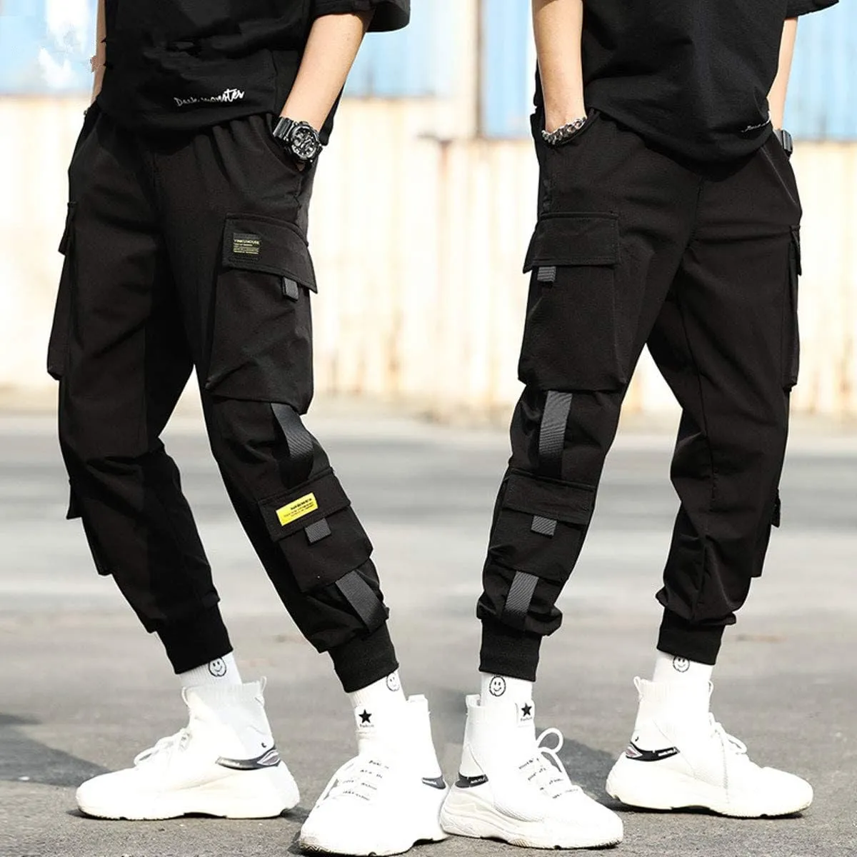 Astellarie Mens Punk Cargo Pants Hip-hop Jogger Patchwork Popular Baggy Teachwear Pants