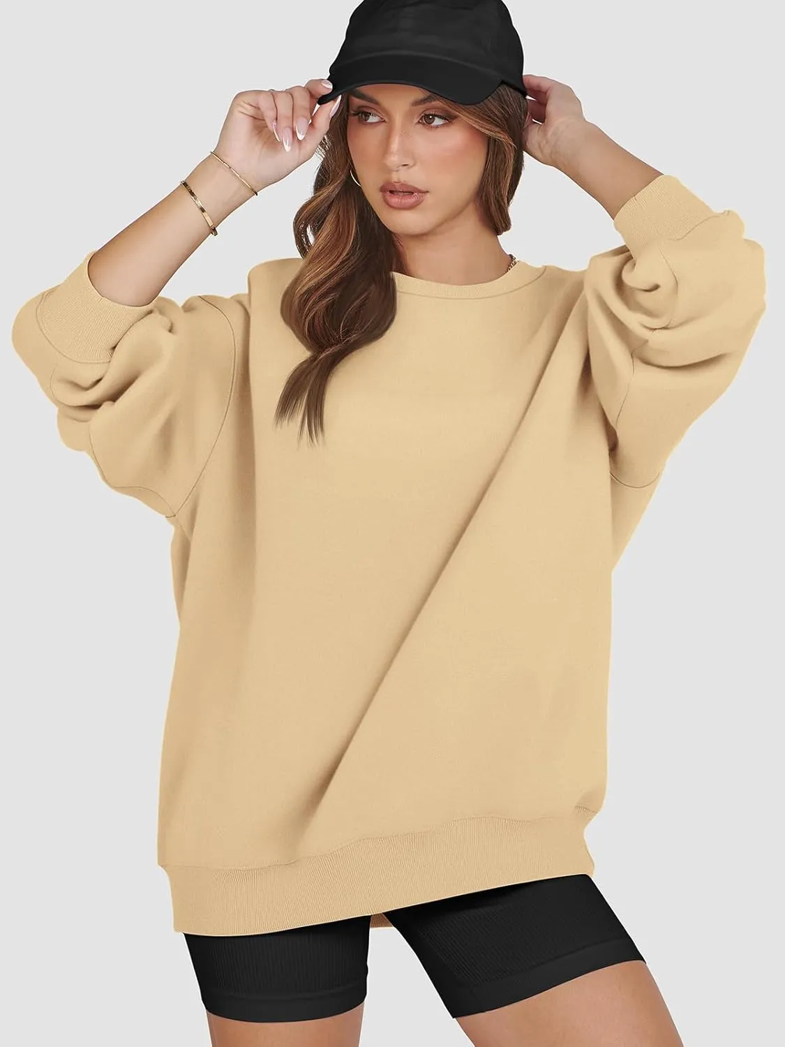 ATHMILE Oversized Sweatshirt for Women Crewneck Fleece Long Sleeve Pullover Hoodies Tops Fall Fashion Outfits Clothes 2025