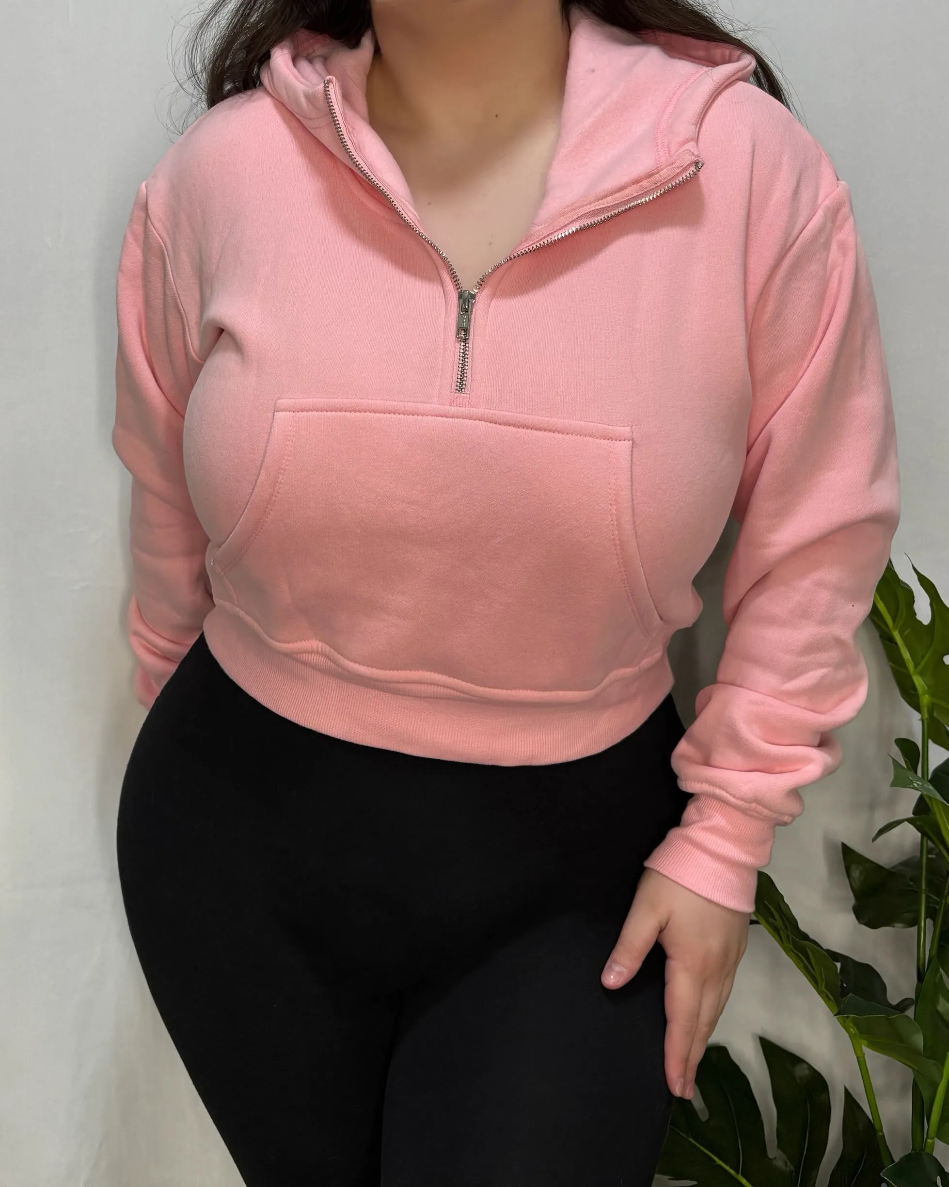 Ava Half Zip Hoodie (Blush)