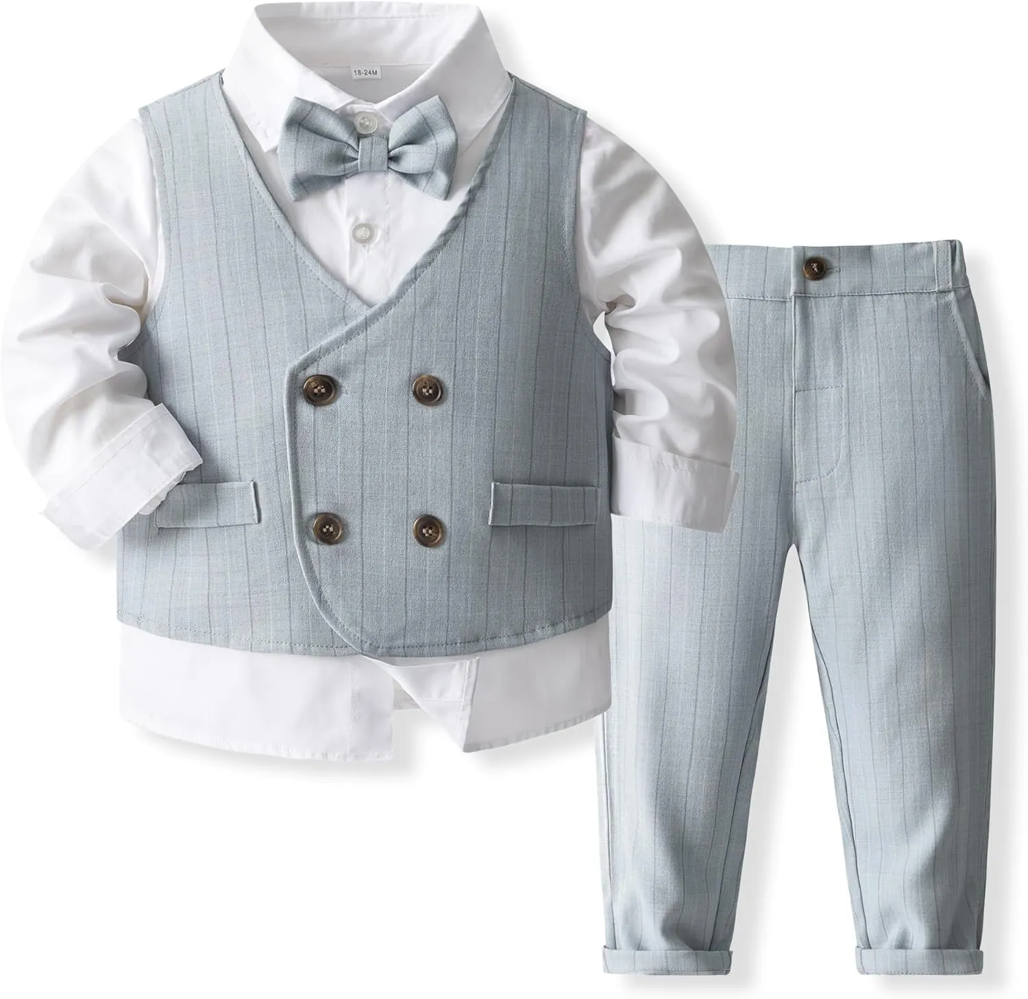 Baby Boys' 4-Piece Gentleman Suit Set with Shirt, Vest, Bowtie and Pants Outfits