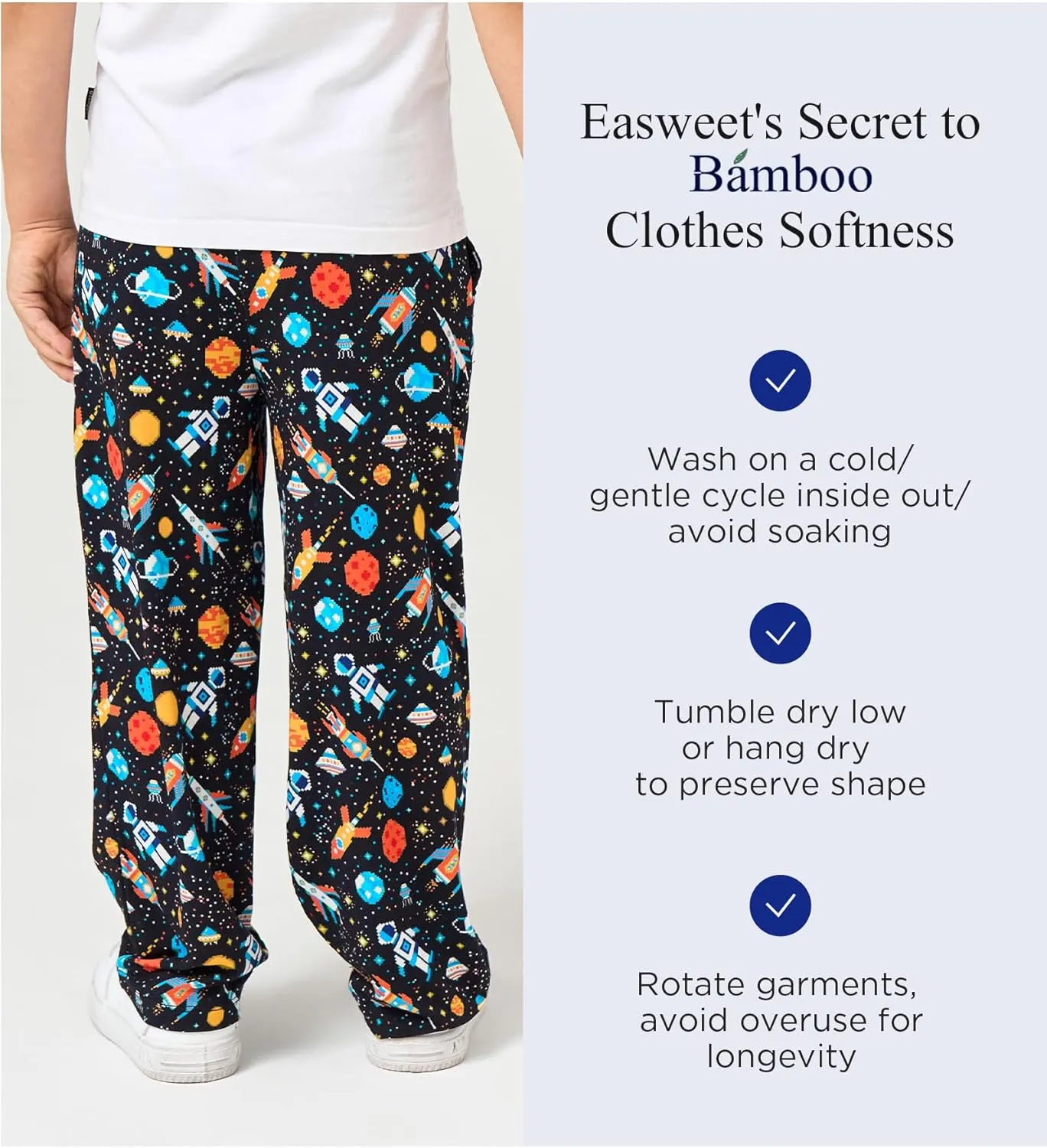 Bamboo Viscose Toddler Boys Wide Leg Pajama Pants Elastic Waist Pajama Bottom with Pockets