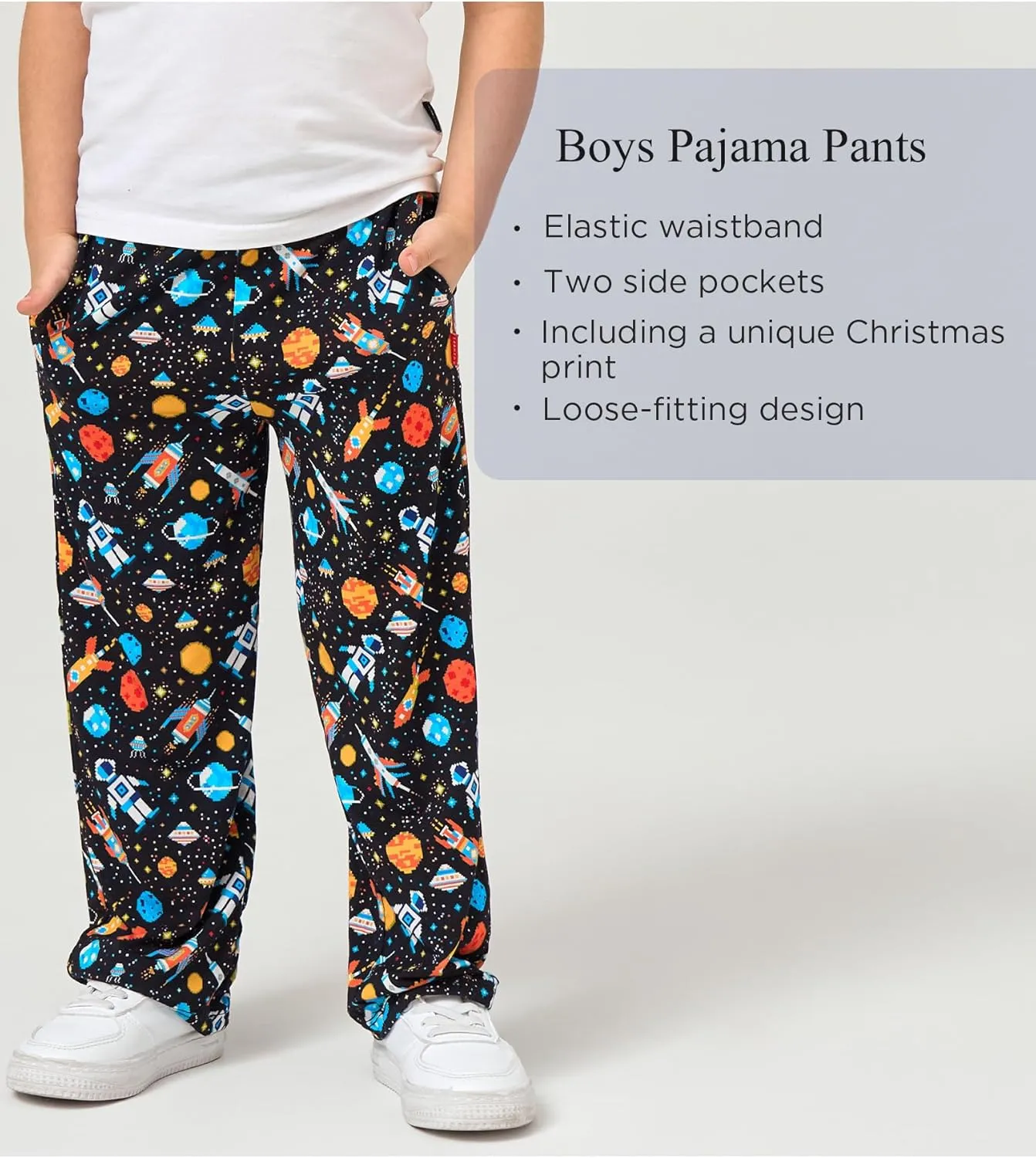 Bamboo Viscose Toddler Boys Wide Leg Pajama Pants Elastic Waist Pajama Bottom with Pockets