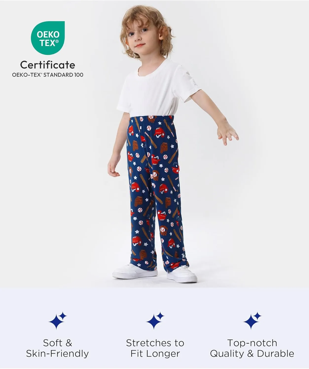 Bamboo Viscose Toddler Boys Wide Leg Pajama Pants Elastic Waist Pajama Bottom with Pockets