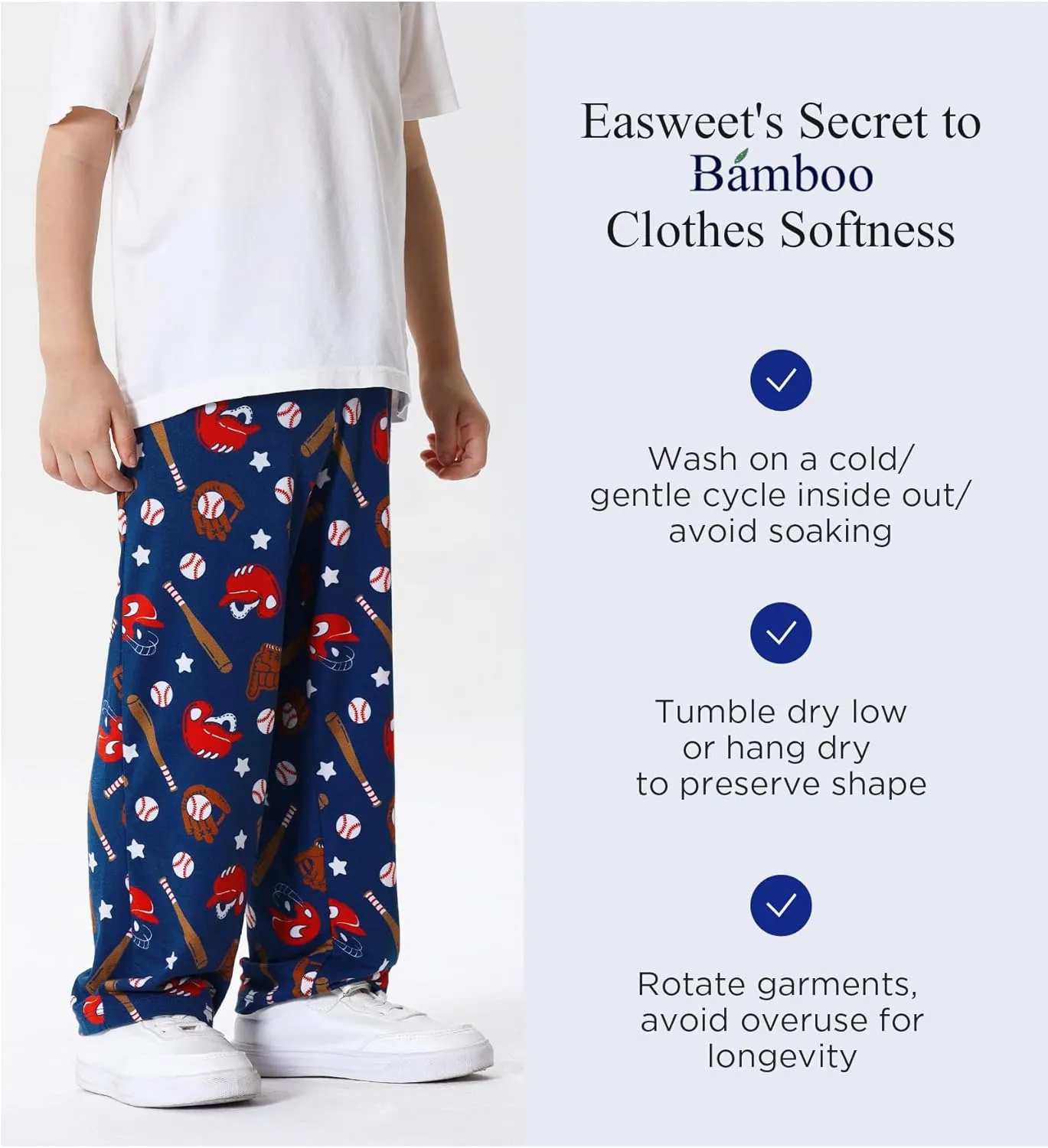 Bamboo Viscose Toddler Boys Wide Leg Pajama Pants Elastic Waist Pajama Bottom with Pockets