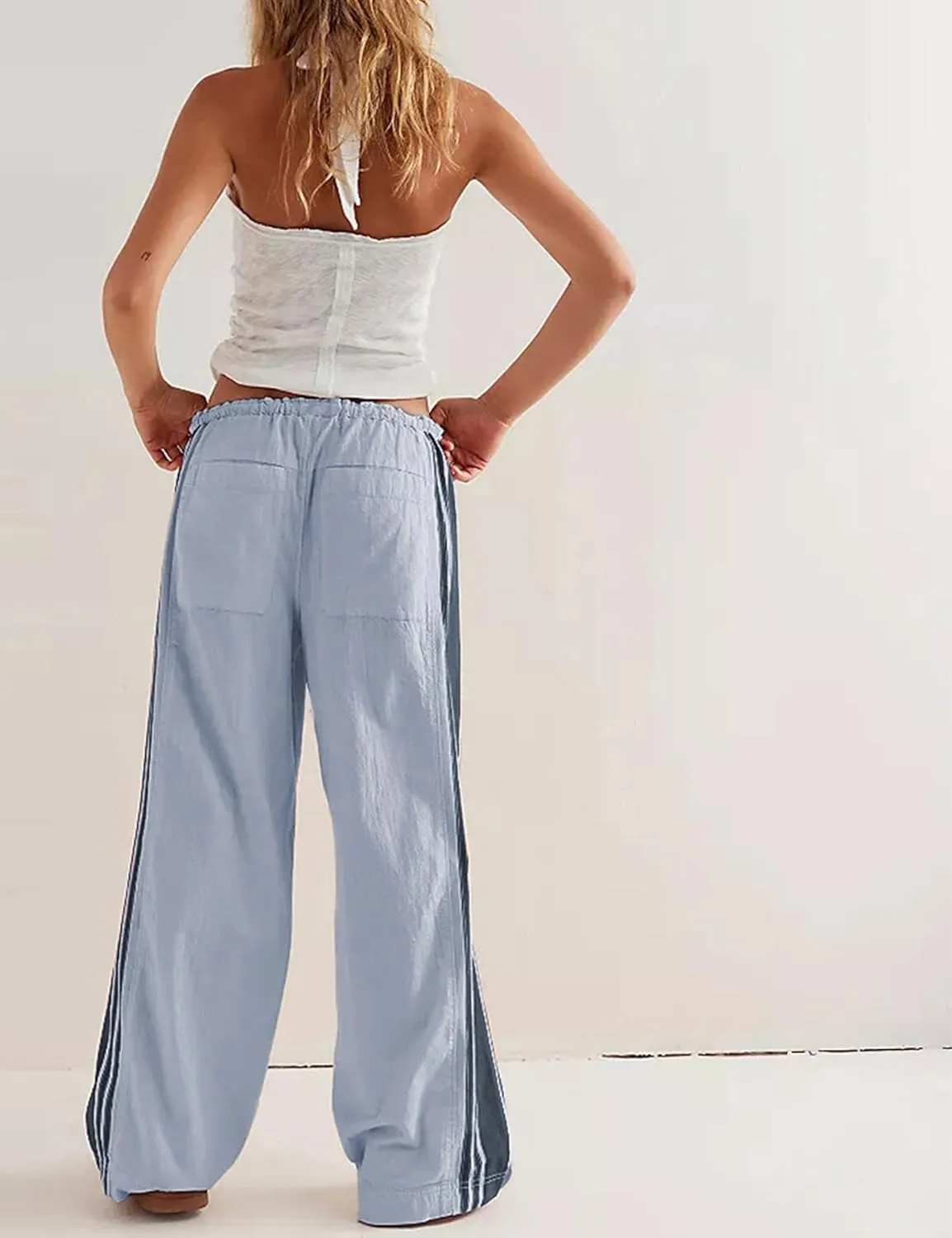 Bankeng Womens Side Striped Pants Wide Leg Drawstring High Waist Sweatpants Hudson Canyon Stripe Pants with Pockets