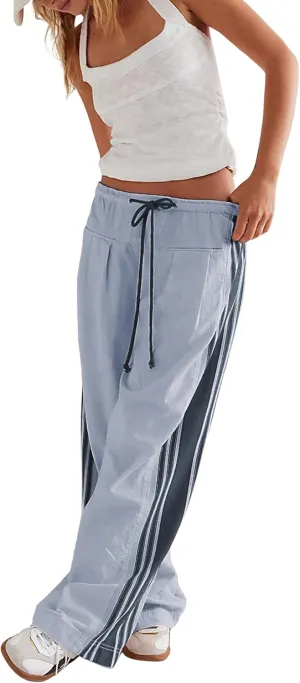 Bankeng Womens Side Striped Pants Wide Leg Drawstring High Waist Sweatpants Hudson Canyon Stripe Pants with Pockets