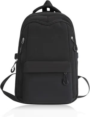 Black Casual Backpack, 16" Laptop Backpack, Bookbag for College, Black Backpack for Women Travel