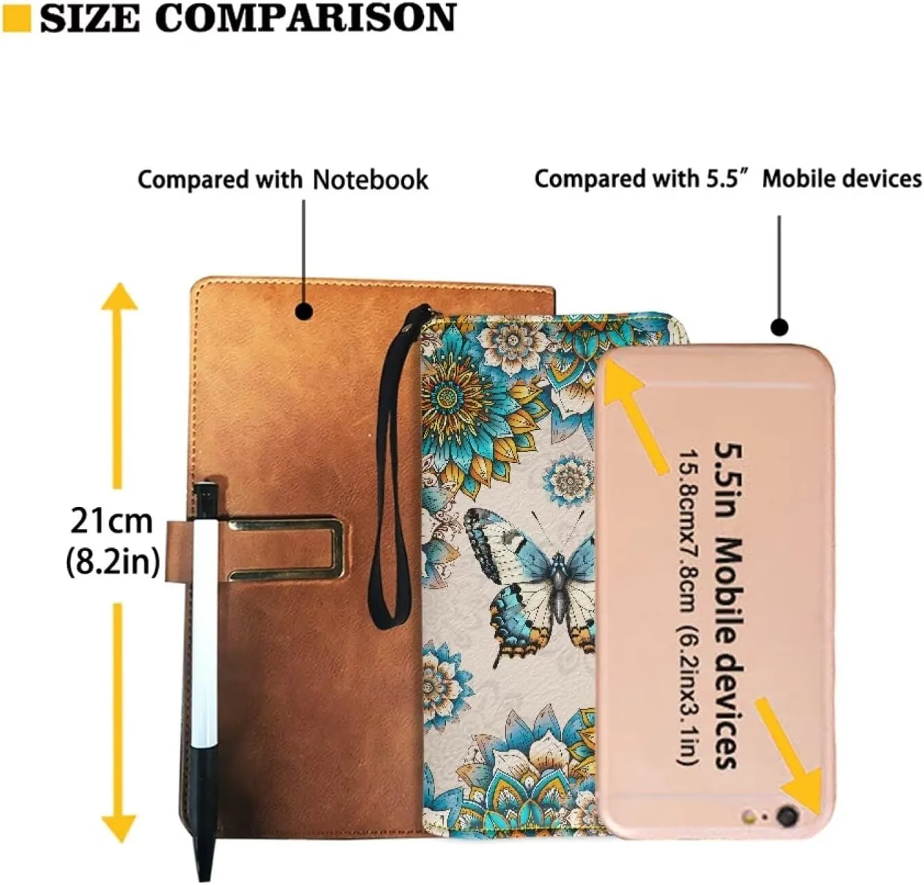 Boho Mandala Butterfly Print Women's Zip Around Wallet Wristlet PU Leather Waterproof Durable Clutch Wallet Large Credit Card Holder Travel Business Dating Coin,Cash Pocket