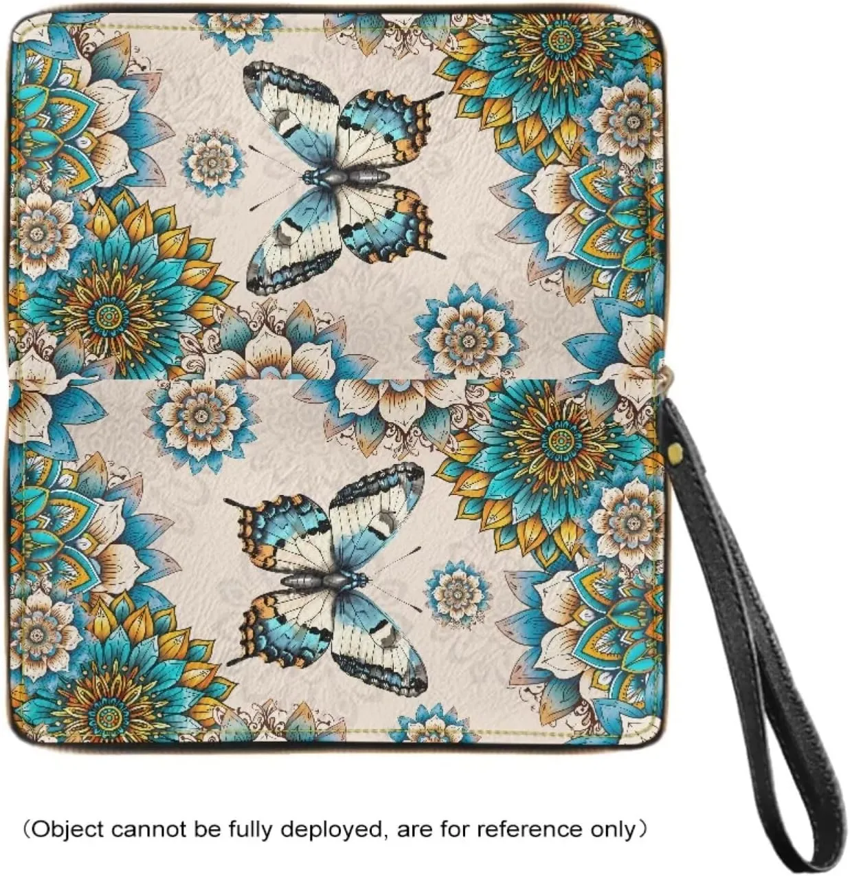 Boho Mandala Butterfly Print Women's Zip Around Wallet Wristlet PU Leather Waterproof Durable Clutch Wallet Large Credit Card Holder Travel Business Dating Coin,Cash Pocket