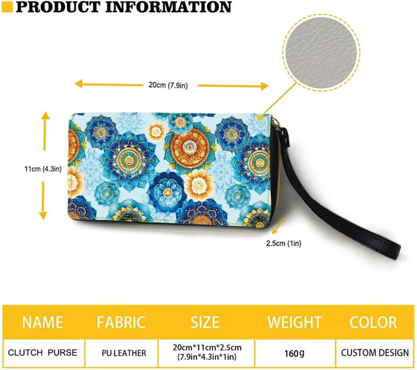 Boho Mandala Flower Print Women's Zip Around Wallet Wristlet PU Leather Waterproof Durable Clutch Wallet Large Credit Card Holder Travel Business Dating Coin,Cash Pocket