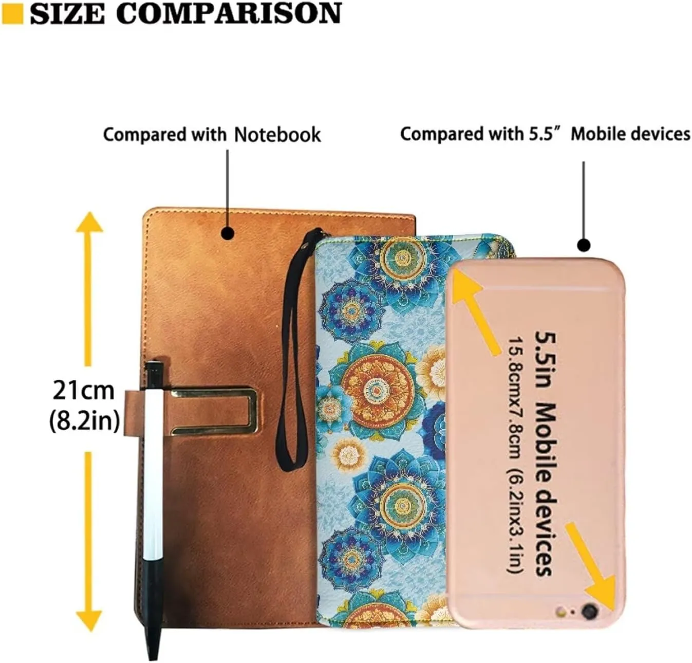 Boho Mandala Flower Print Women's Zip Around Wallet Wristlet PU Leather Waterproof Durable Clutch Wallet Large Credit Card Holder Travel Business Dating Coin,Cash Pocket