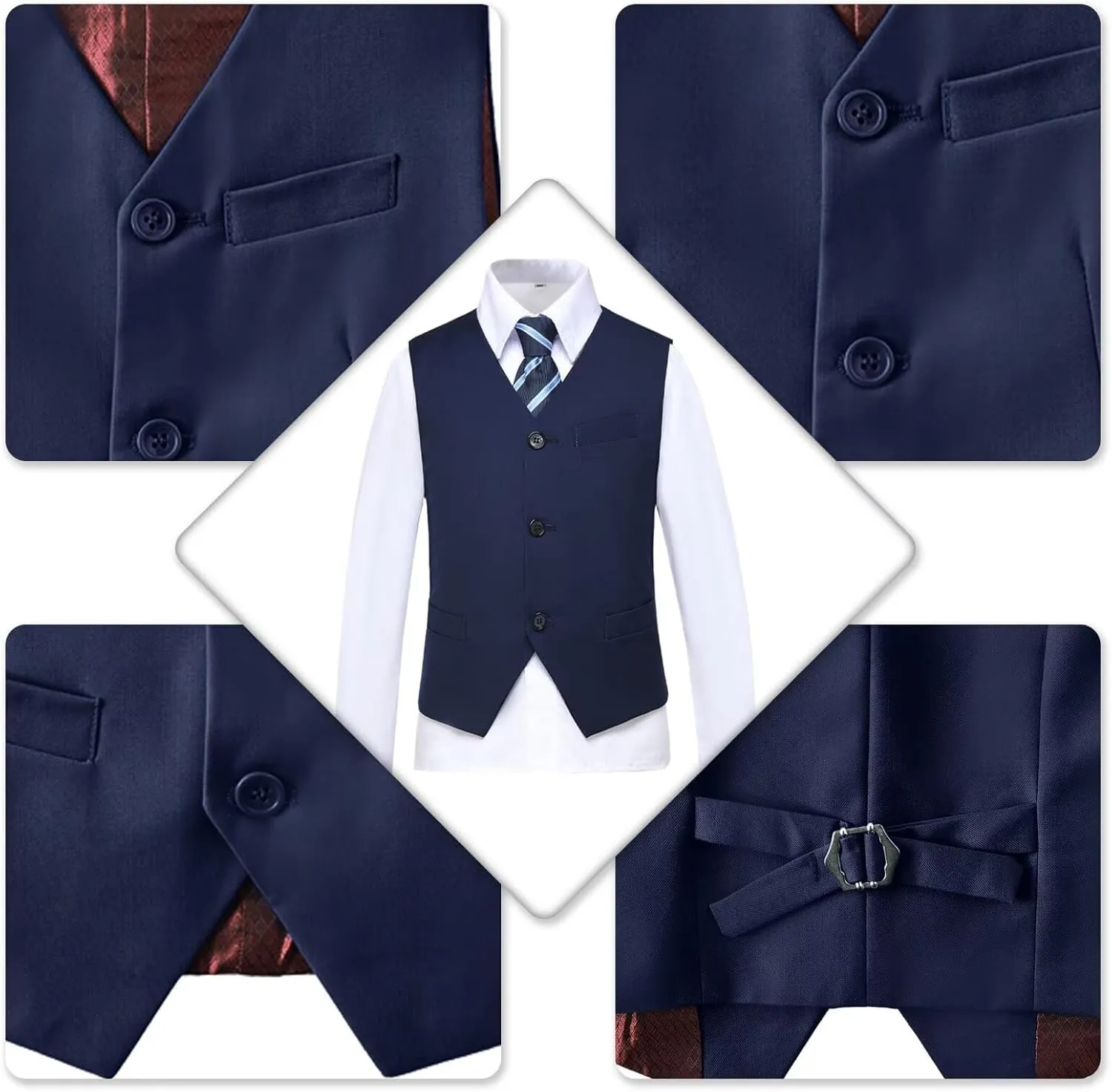 Boy 5-Piece Formal Suit Set Slim Fit Vest Pants Collared Dress Shirt Tie Kids Baby Boy Teen Ring Bearer Gentleman Outfits