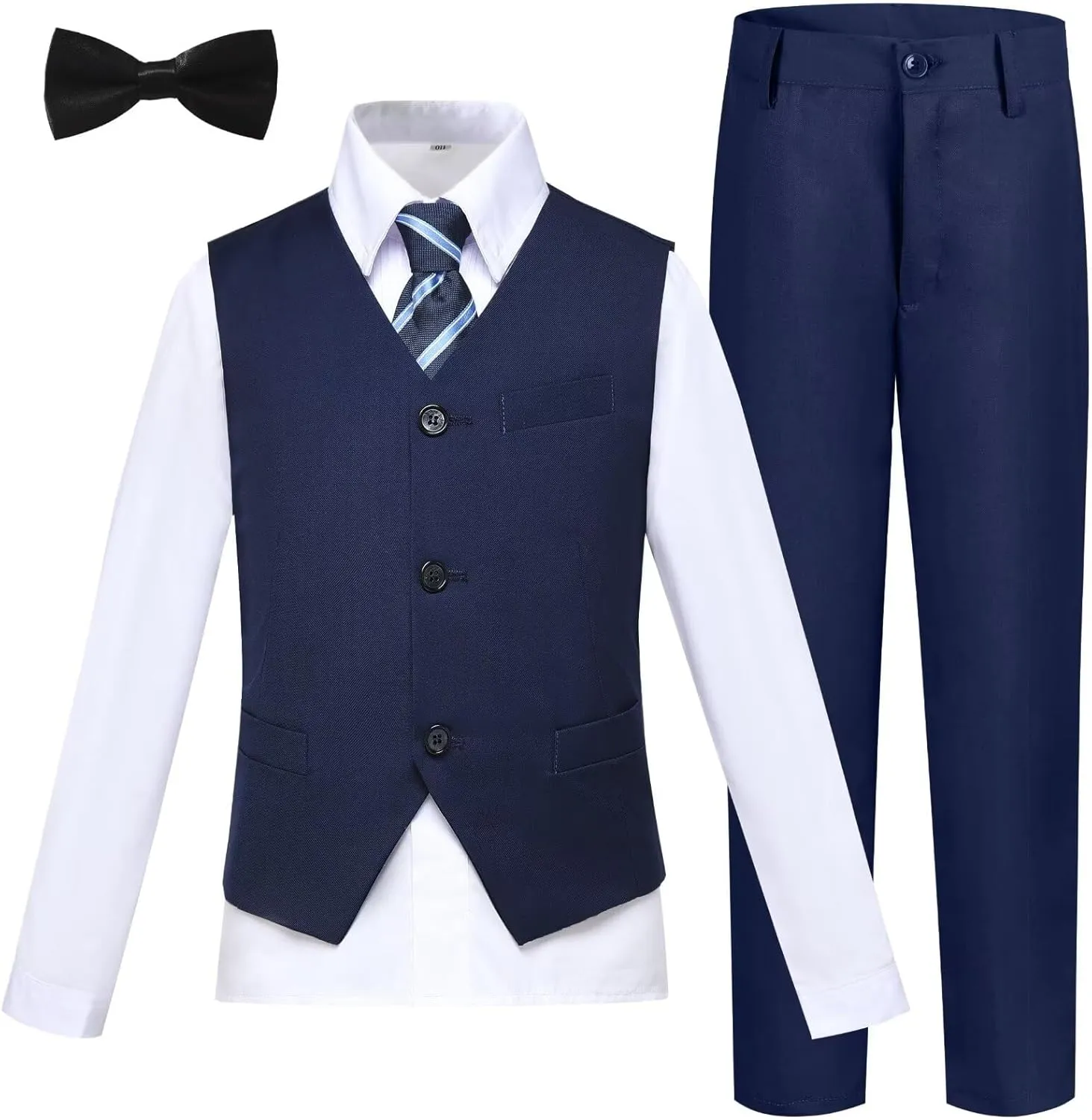 Boy 5-Piece Formal Suit Set Slim Fit Vest Pants Collared Dress Shirt Tie Kids Baby Boy Teen Ring Bearer Gentleman Outfits