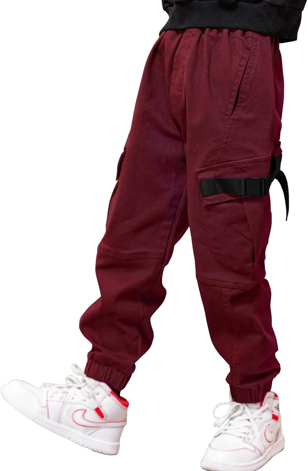 Boys Cargo Pants Cotton Casual Pants Elastic Waist Hiking School Uniform Sweatpants Joggers